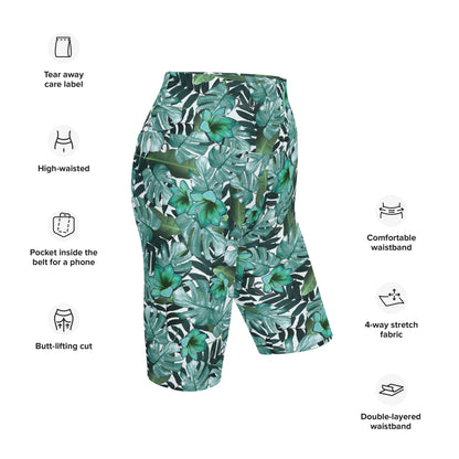 Tropical Green Biker Shorts - Mahé Threads