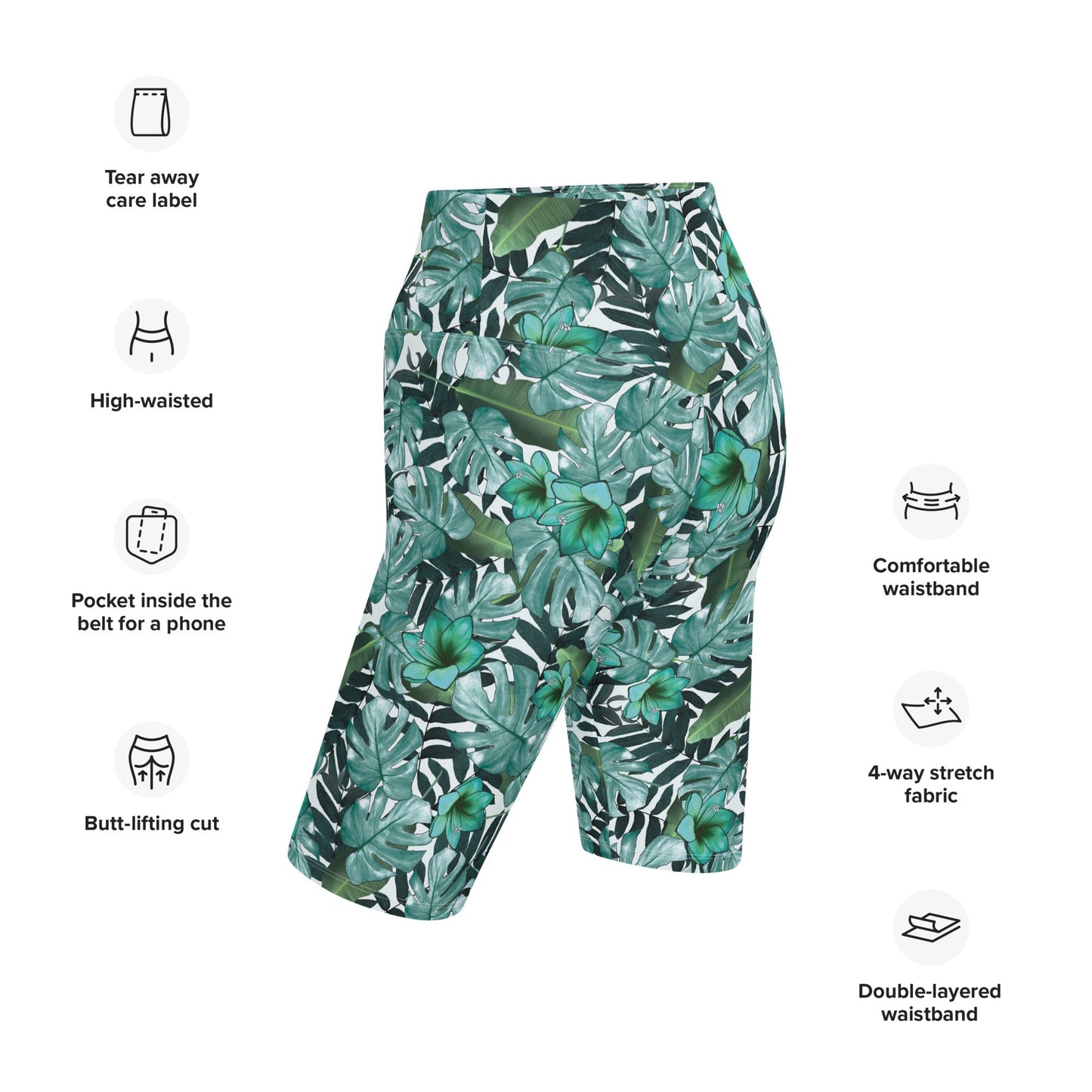 Tropical Green Biker Shorts - Mahé Threads